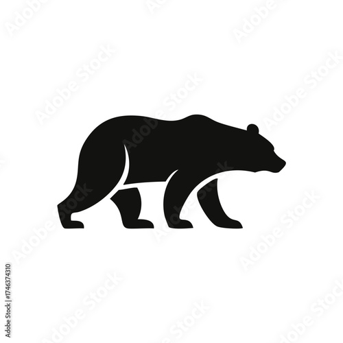 Silhouette of a Walking Bear on White Background animal