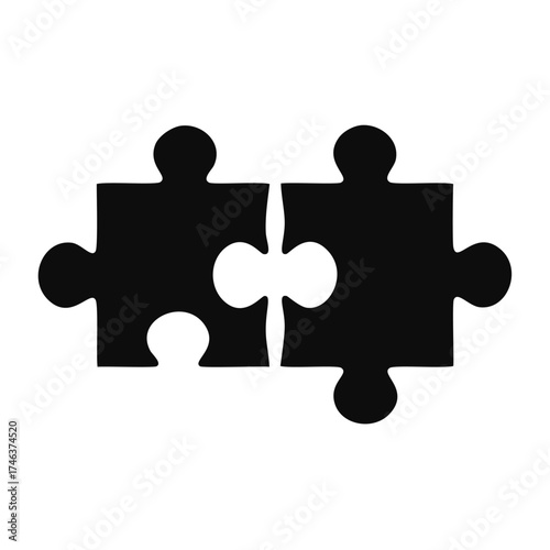 Two Black Puzzle Pieces Interlocking on White Keywords: puzzle, pieces, interlocking, connection