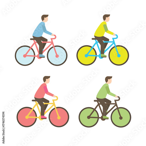 Flat Vector of Man Riding Bicycle – Simple Illustration