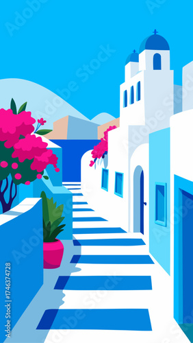 Scenic view of greek architecture with blue and white
