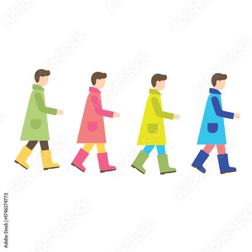 Flat Vector of Man Wearing Raincoat and Boots – Simple Illustration