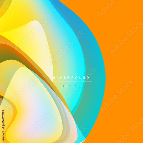 Abstract flowing shapes, vibrant colors. Orange, yellow, turquoise blend smoothly. Modern design element for backgrounds, presentations.