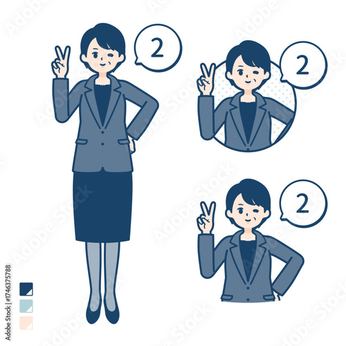 ビジネスミドル女性が2とカウントしているイラスト
