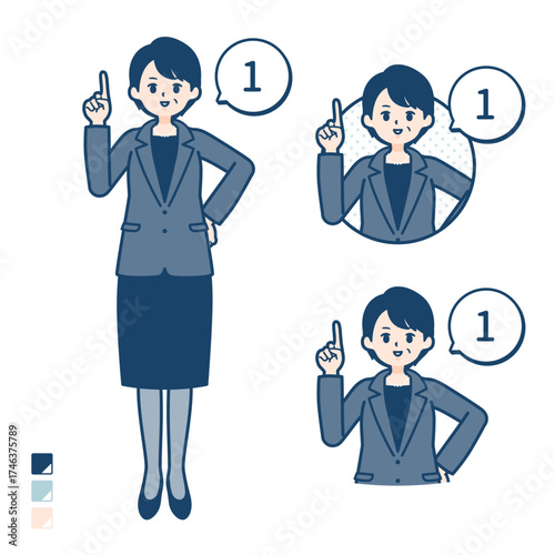 ビジネスミドル女性が1とカウントしているイラスト