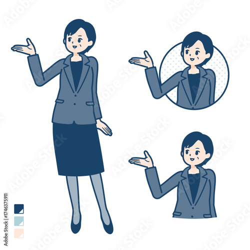 ビジネスミドル女性が解説しているイラスト