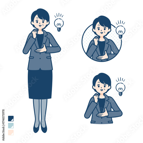 ビジネスミドル女性がアイデアを閃いたイラスト