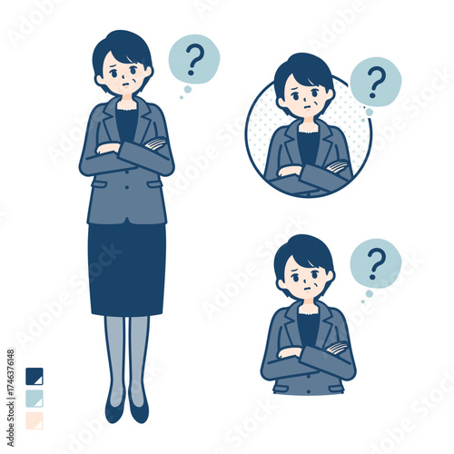 ビジネスミドル女性が疑問を感じているイラスト