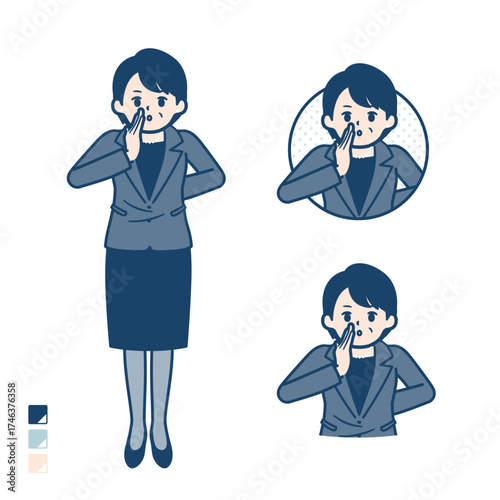 ビジネスミドル女性が小声でささやいているイラスト