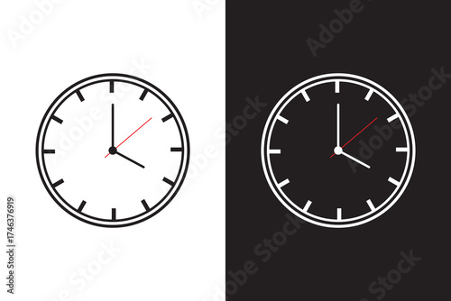 Time clock icon set black and white colors. Graphic Vector icons pack.
