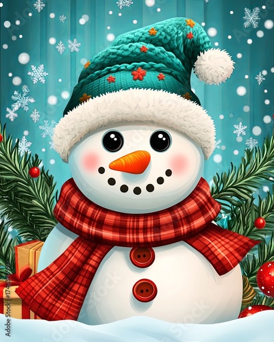 Whimsical Snowman in Pastel Shades