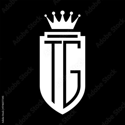 TG Vector logo initials shield with royal crown minimalist, elegant style
