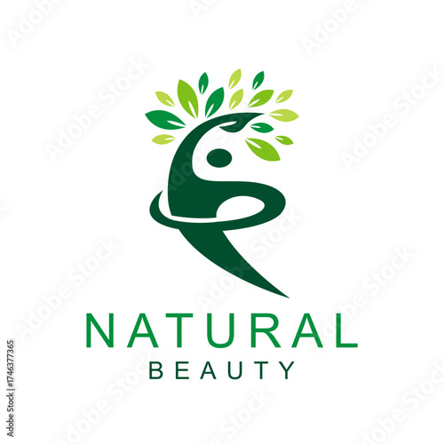 silhouette figure and leaves for Awakening Empowering Wellness Woman relationship with Nature Logo design