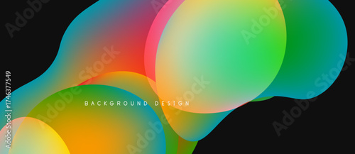 Abstract colorful shapes overlap, creating vibrant background. Smooth gradients blend hues, offering modern design element.