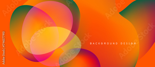 Abstract vibrant circles overlap, creating colorful gradients. Orange dominates background, with hints green, magenta. Modern design element.