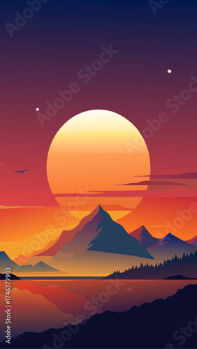 Scenic mountain landscape at sunset with reflections