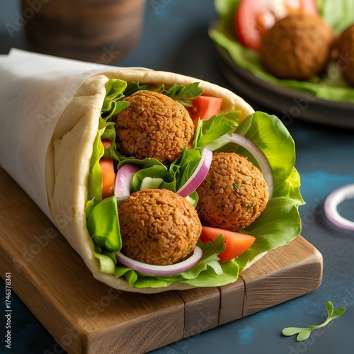 Delicious falafel wrap with fresh vegetables and sauce