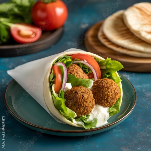 Delicious falafel wrap with fresh vegetables and sauce