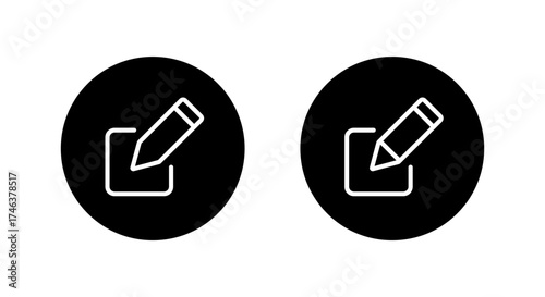 Edit pencil icon in black circle. Write and compose symbol. Create and modify content sign
