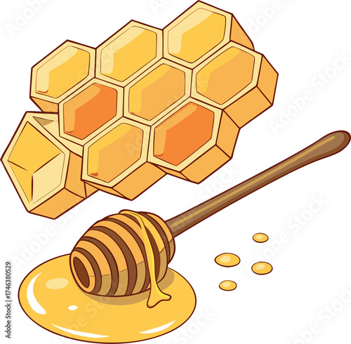 Golden Honeycomb and Dipper: Pure, Natural Sweetness