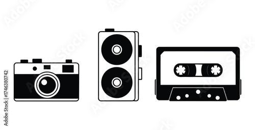 Retro Technology Gadgets Camera Portable Speaker Cassette Tape Black and White