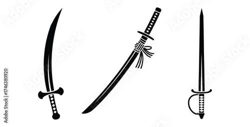 Set of Swords Silhouette Vector Illustration for Medieval Theme Projects