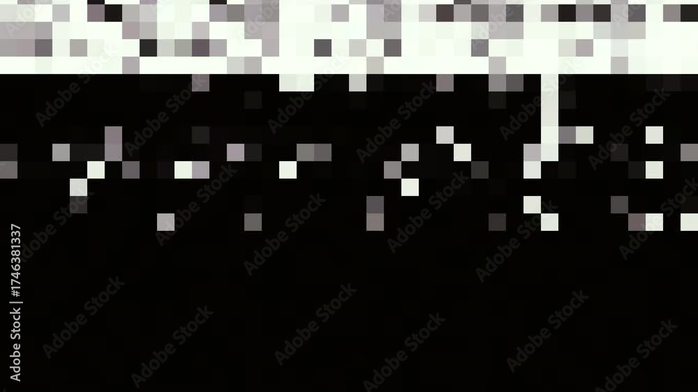 VHS digital glitch pixel overlay with 8-bit block interference and analog distortion for old damaged tape look 4K