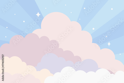 dreamy pastel sky with floating clouds and light illustration