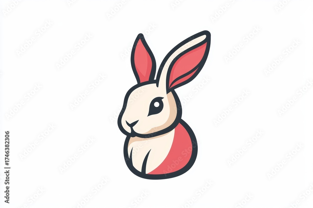 Obraz premium This cute cartoon rabbit illustration features stylized red and white colors. The design evokes a playful and cheerful feeling, making it ideal for various projects.