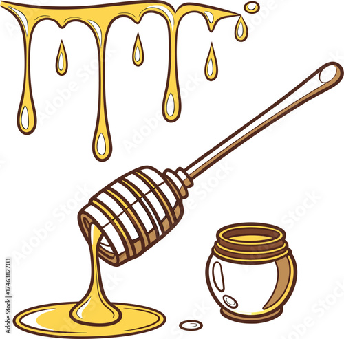 Honey Dripping Stick Illustration – Sweet Golden Honey Drops Vector Design