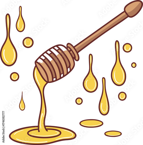 Honey Dripping Stick Illustration – Sweet Golden Honey Drops Vector Design