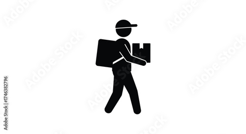 Delivery person silhouette carrying a package on icon represents shipping and logistics services