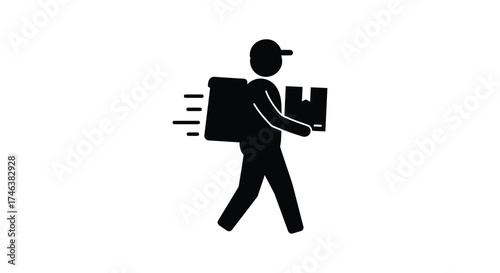 Fast delivery person icon with package walking fast speedy courier service logistics transportation symbol