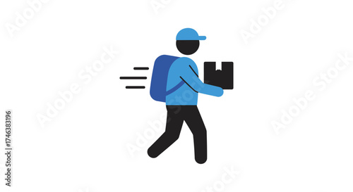 Fast delivery person with package running speedy courier service delivery person carrying box fast logistics