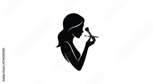 Silhouette of a woman applying makeup with a brush elegant beauty concept for cosmetics and skincare professionals