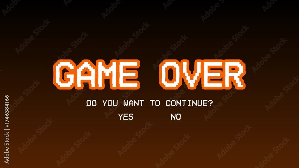 GAME OVER animation with glitch effect. A sequence of messages forming ...