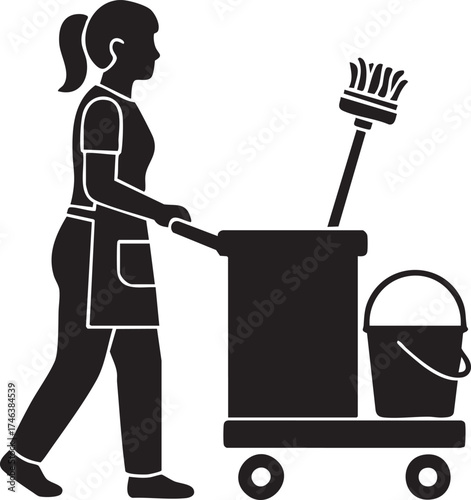 Silhouettes of a Female Nurse Pushing a Medical Cart