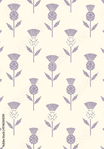 Seamless thistle pattern in periwinkle on a creamy background design