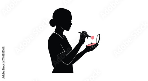Elegant woman applying makeup silhouette elegant beauty routine personal care and self grooming concept isolated