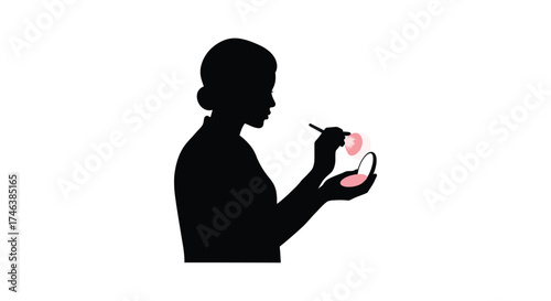 Silhouette of a woman applying makeup with a brush beauty cosmetics elegance professional style portrait
