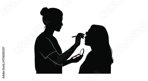 Makeup artist applying cosmetic product silhouette on person portrait beauty session professional makeover service