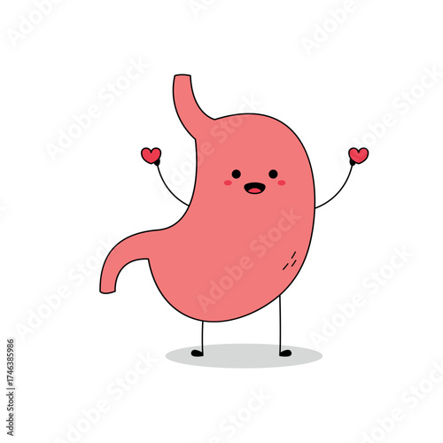 Cute stomach organ cartoon character spreading love doodle