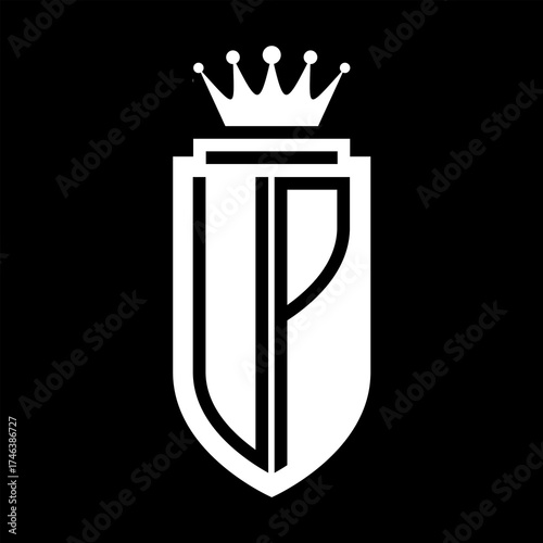 UP Vector logo initials shield with royal crown minimalist, elegant style