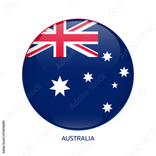 Australia vector flag sign. Australian glossy illustration for business, politics, project, sport event, travel, concept, web design, badge. Isolated circle symbol