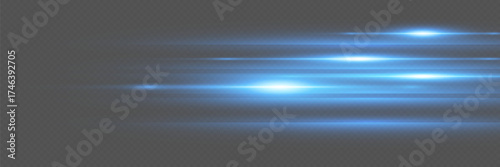 Blue neon light effects. On a transparent background.