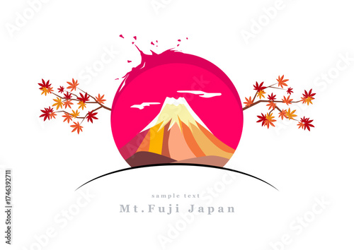 富士山と紅葉｜日本のイメージを描いたモダンアートシリーズ｜ようこそ日本へ
