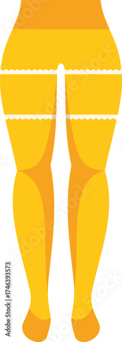 Woman legs in yellow tights and white lace garter belt rear view icon in flat style on a white background