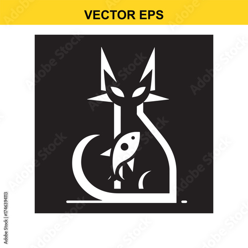 Vector art of cute black cat face with big eyes