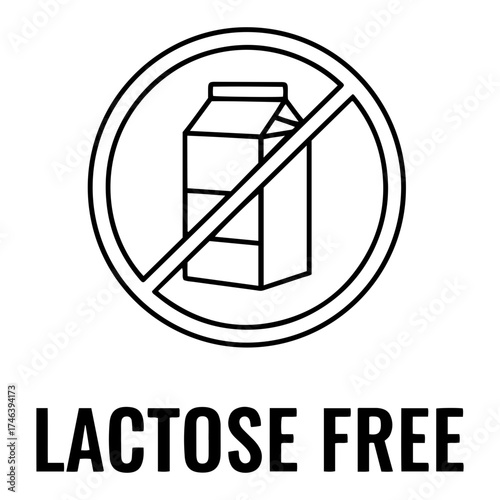 Vector lactose free symbol featuring a milk carton with a prohibition sign around it
