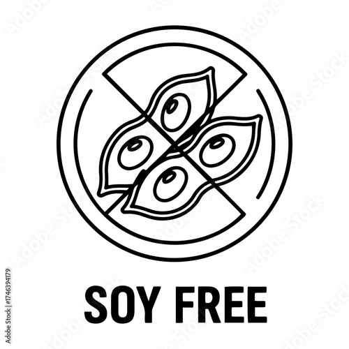 Vector illustration of a soy free symbol with a circle and crossed out soy beans design