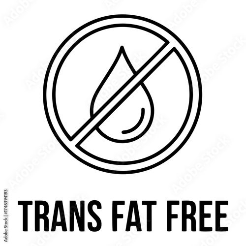 Vector illustration of a trans fat free symbol with a crossed out oil drop icon below